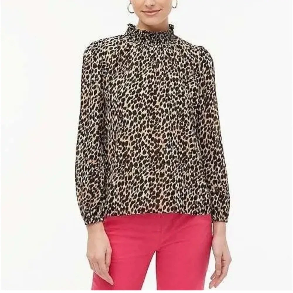 J.Crew Small Leopard long-sleeve mockneck top